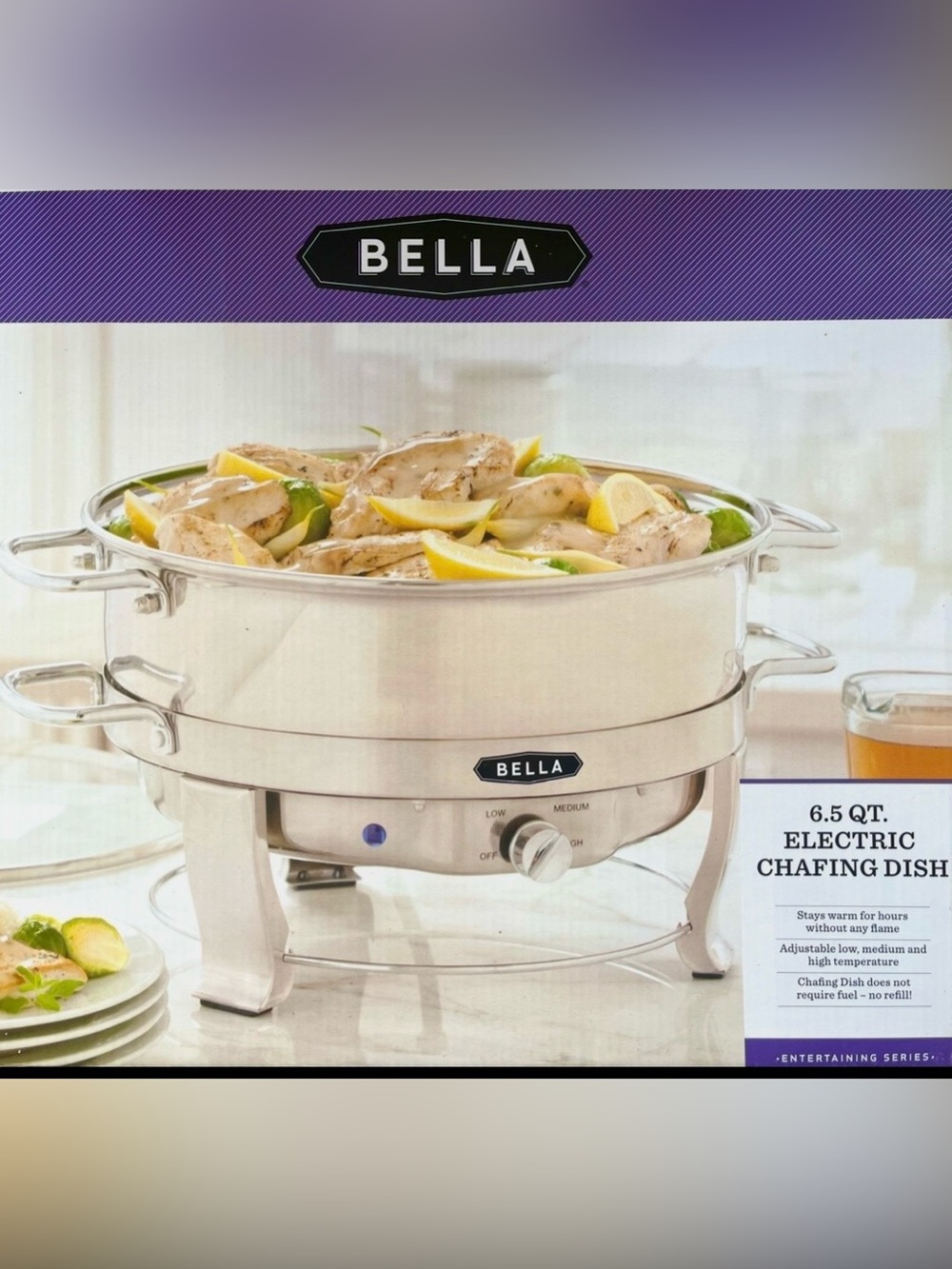 BELLA 6.5 QT. Electric Chafing Dish - Silver